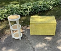 Yellow Wicker Chest & Plant Stand