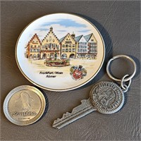 Souvenir Key, Dish, and Pewter Disk