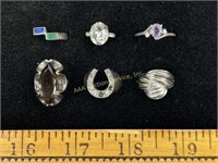 (6) sterling ring sizes 5, 7.25, 11, 6.5, 8.75,