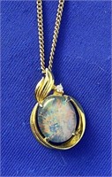 Gold Wash Sterling & Opal Pendant w Chain