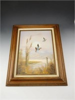Lot # 3686 - Framed Oil on canvas of Mallard