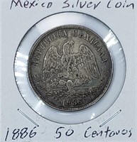 Mexico Silver Coin 1886 50 Centavos