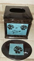 Blue Floral Tissue Box Cover, Soap Plate