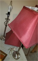 2 Pc Silver Metal Lamp Red Lamp Shade