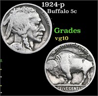1924-p Buffalo Nickel 5c Grades vg+
