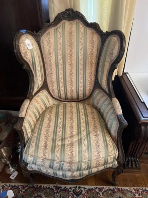 Formal Carved Back French Handled Chair