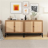 Natural Rattan 2pcs Sideboard Buffet Storage Acce