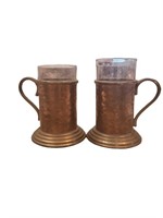 Lot of 2 Vintage Copper Mini Tankards w/Clear