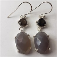 $160 Silver Gemstone Smokey Quartz Earrings