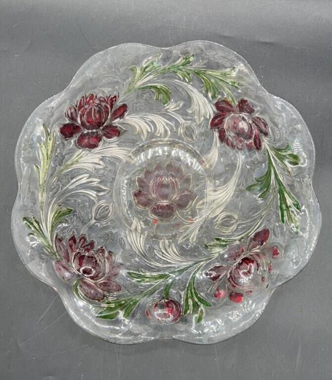 VTG Cut Glass Plate Painted
