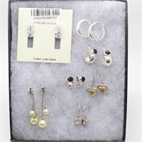 (7) Pair of Sterling Silver Earrings w/Pearls,