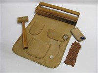 Hand Tooled Leather Items & Mallet 14"x 21"