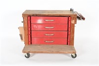 Wooden Encased Toolbox/Workstation On Casters