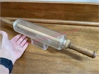 Old Glass rolling pin (wood handles)