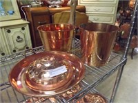 2 Copper Buckets & Domed Bowl W/ Handle