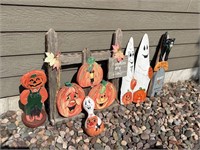 Assorted wood hand painted Halloween decor items