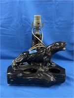 Vintage Glazed Black Panther Lamp