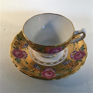 ROYAL CHELSEA TEACUP & SAUCER HEAVY GOLD ROSES