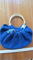 7pcs. - Blue Crocheted handbag w/wood hoop & more