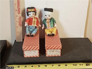 pair of vtg 6" oriental china dolls with boxes