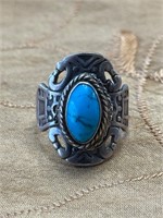 NATIVE AMERICAN STERLING TURQUOISE RING SZ 8
