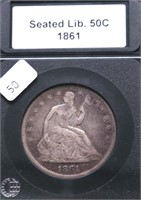 1861 SEATED HALF DOLLAR XF PQ