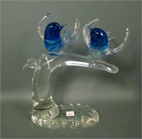 Murano Glass Double Blue Birds on Branch Glass