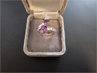 .925 Sterling Amethyst 2 Stone Ring