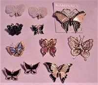 Lot of 11 Butterfly Pins & Earrings