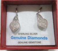 Sterling Silver Diamond Heart Earrings, 26