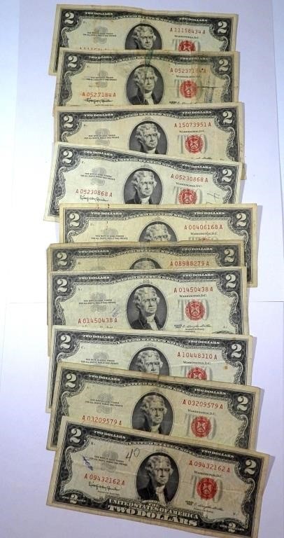 (10) 1963 $2 RED SEAL U.S. NOTES