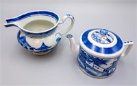 ANTIQUE CHINESE BLUE/WHITE CANTON TEA POT