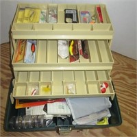 Tackle box filled with lures, hooks, sinkers,