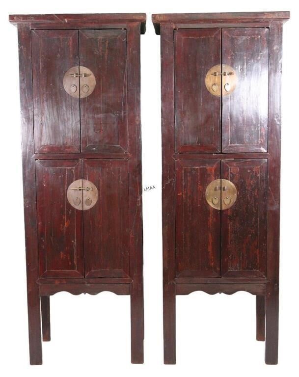 PAIR OF TALL CHINESE WARDROBE CABINETS