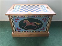 HARDWOOD TOY CHEST W/ CHECKER BOARD LID