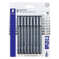 STAEDTLER Pigment Liner Pack, Black, 8 Pens,