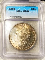 1886 Morgan Silver Dollar ICG - MS64 PLAN FLAW