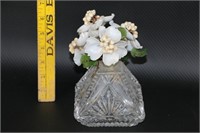 Glass Pyramid Shamped Vase w/ Stone Flowers