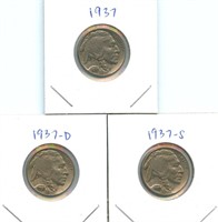 1937 P, D & S Buffalo Nickels