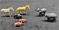 Vintage Plastic Zebra Horse Pigs & Elephants