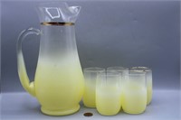 1950s BLENDO Frosted Yellow Pitcher & Tumblers