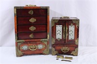 Pair Vtg. Wood & Brass Shanghai Jewelry Boxes