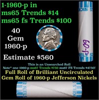 BU Shotgun Jefferson 5c roll, 1960-p 40 pcs Bank $