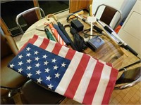 flag,umbrellas,iron board & items