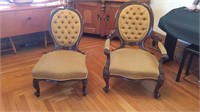Gentleman & Lady's Chairs Tufted Back Gold Fabric