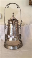 Antique Silver Plate Tilting Water Jug With Flower