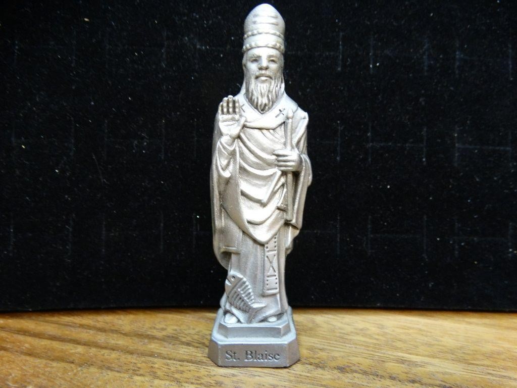 Vtg Solid Pewter Signed St. Blaise Figurine