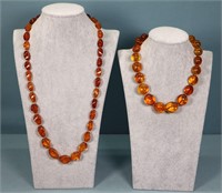 (2) Vintage Amber Beaded Necklaces