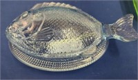 VINTAGE BLUE GLASS FISH PLATE WITH LID