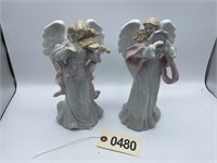 PAIR OF MUSICAL THEMED ANGEL FIGURINES, 10 IN TALL